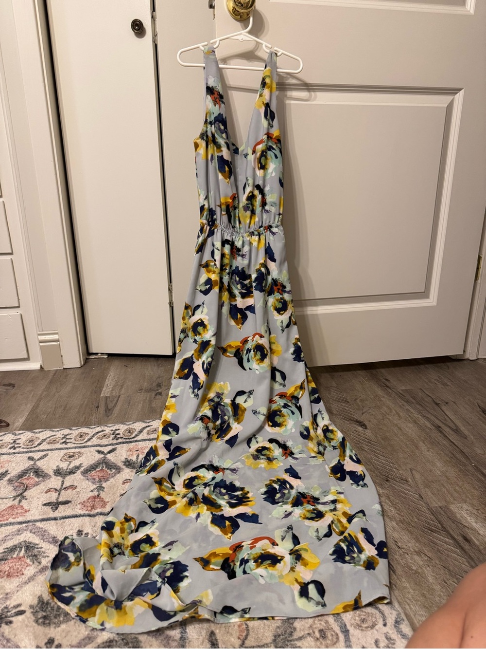 The Limited Light Blue Floral Maxi Dress with Yellow & Navy Accents